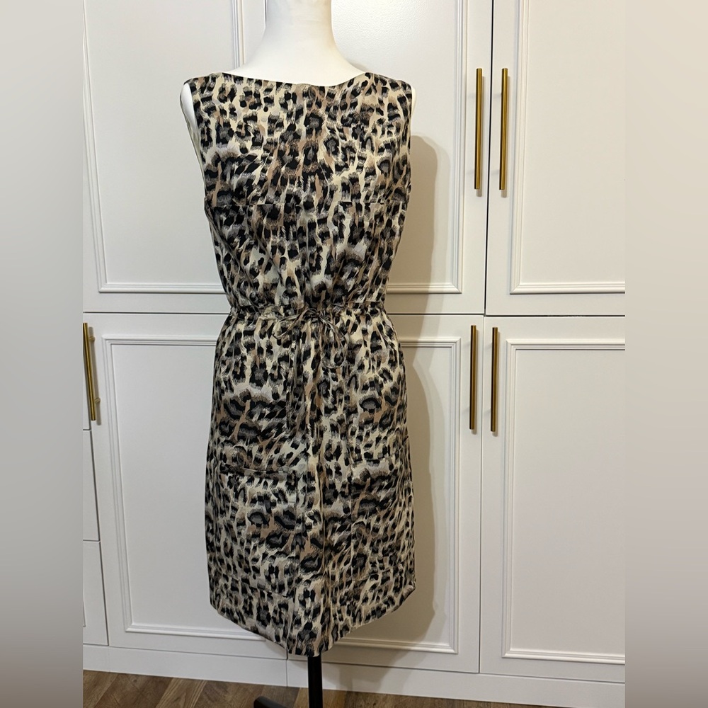 Chloe Leopard Print Midi Dress with Drawstring Waist